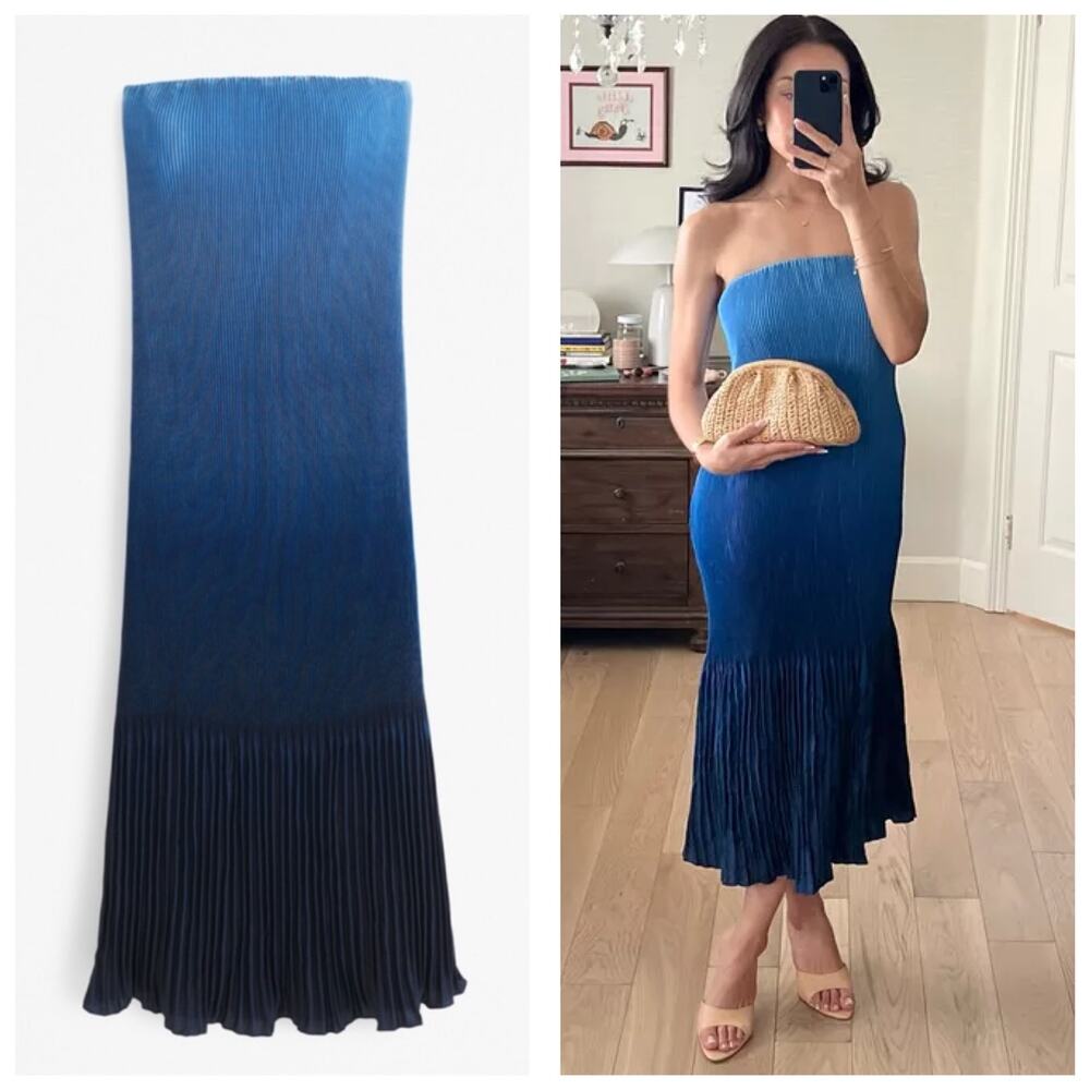 Abercrombie & Fitch Giselle Pleat Release Midi Dress Blue Ombre Size XLP Party